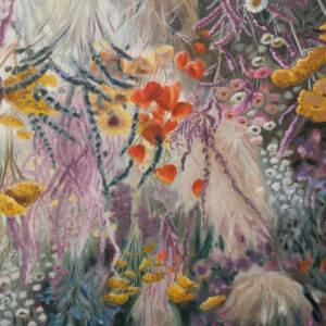hanging dried flowers with a sunbeam illumination